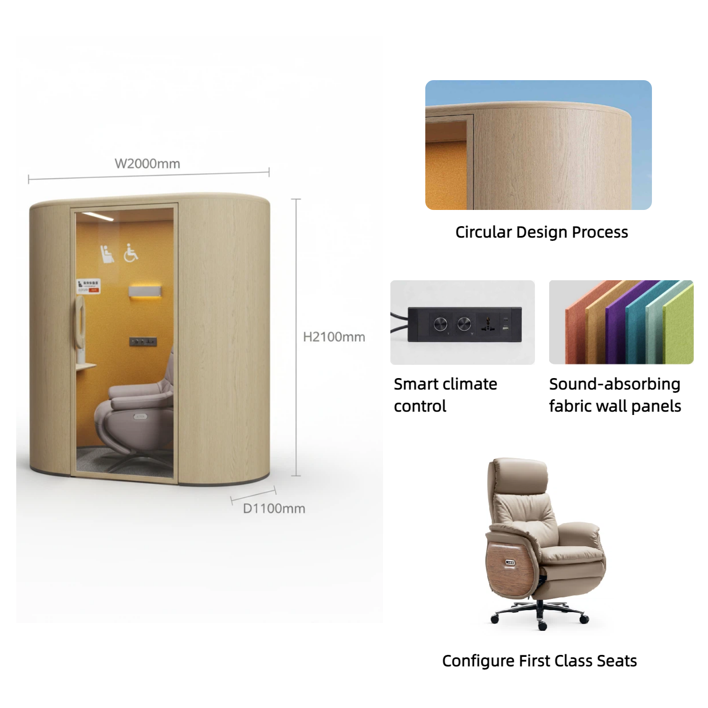 Rest pod interior with ergonomic chair, foldable table, and soft ambient lighting.png