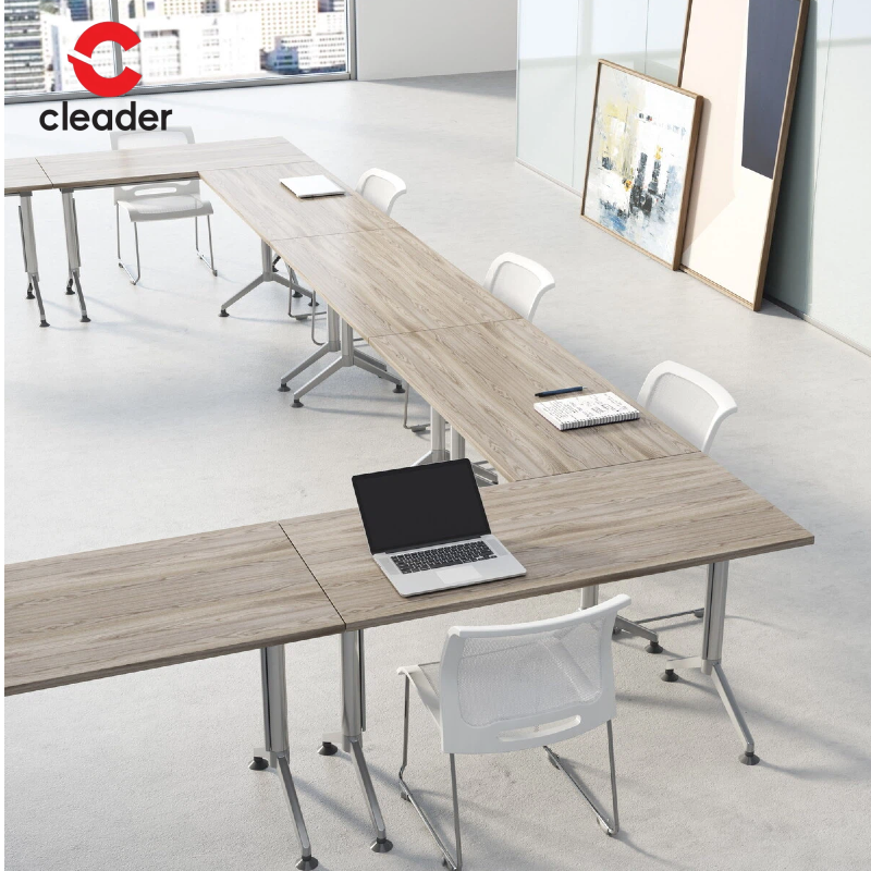 Modern Design Training Table with Wood Embossed Texture Flip Top Table