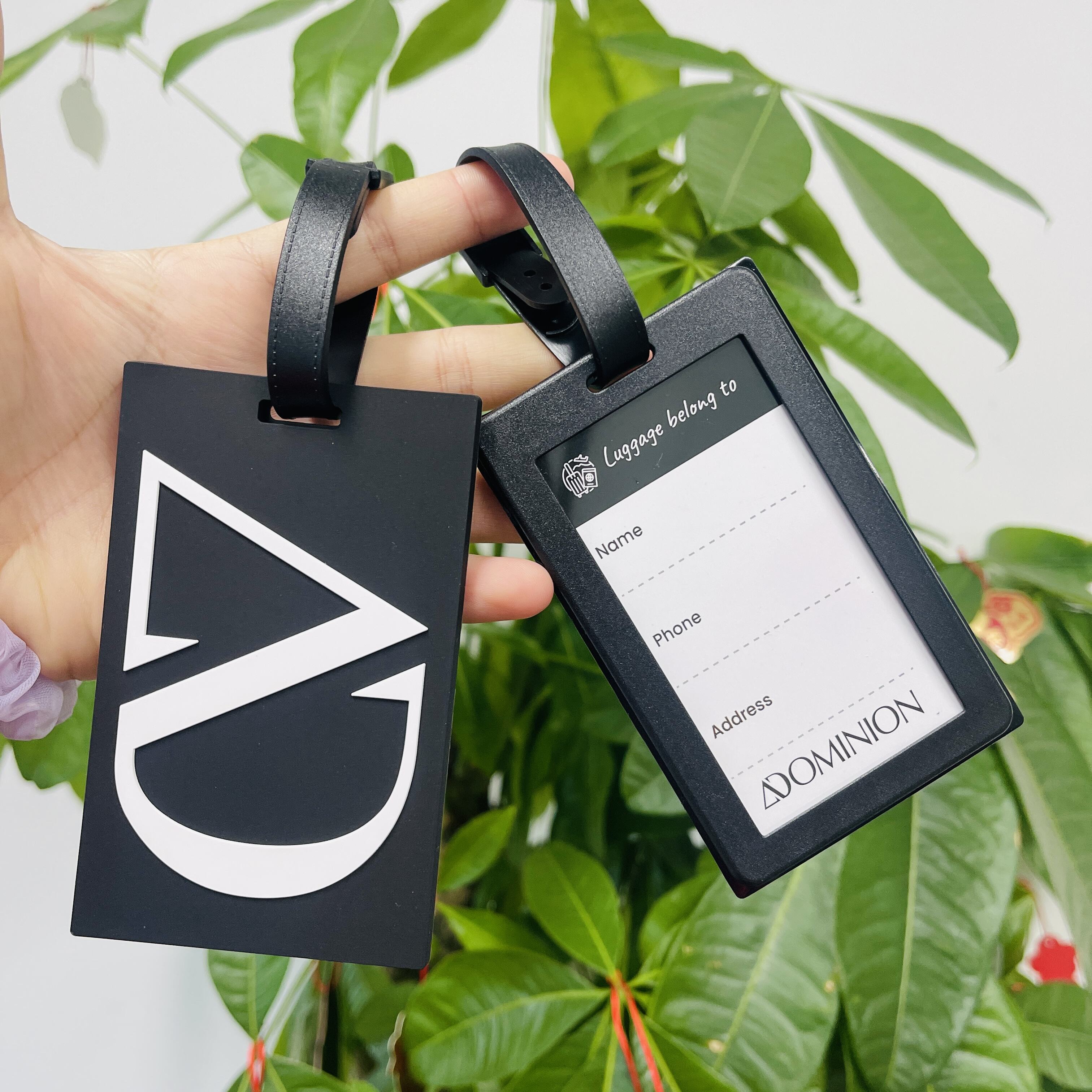 Etichetta bagagli in silicone nero e bianco con arcobaleno per viaggio, appendi etichetta zaino con nome