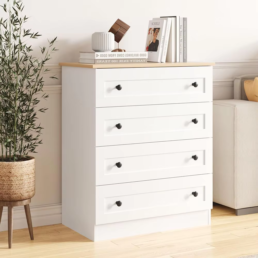 White Modern 4-Drawer Storage Cabinet Organizer Chest Space-Saving Furniture for Living Room