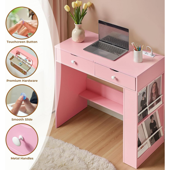 서랍이 있는 메이크업 베니티의 어떤 크기가 좁은 공간에 적합한가요?