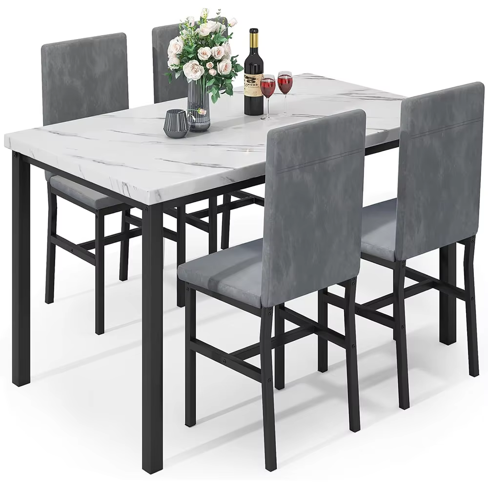 Modern Kitchen Table and Chairs 5 Piece Dining Room Table Set with Marble Top for Small Space