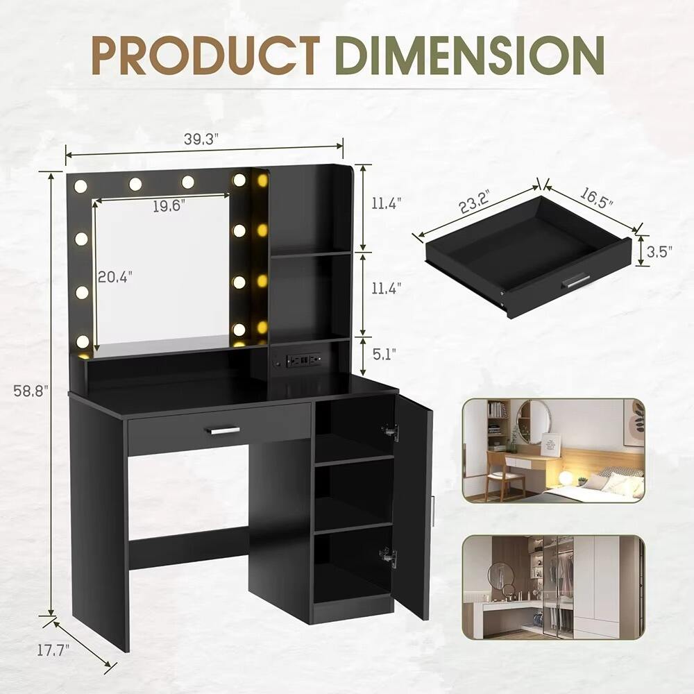 Modern Wood Dressing Table with Lighted Mirror & Power Outlet Makeup Vanity Desk with Drawer Cabinet for Bedroom supplier