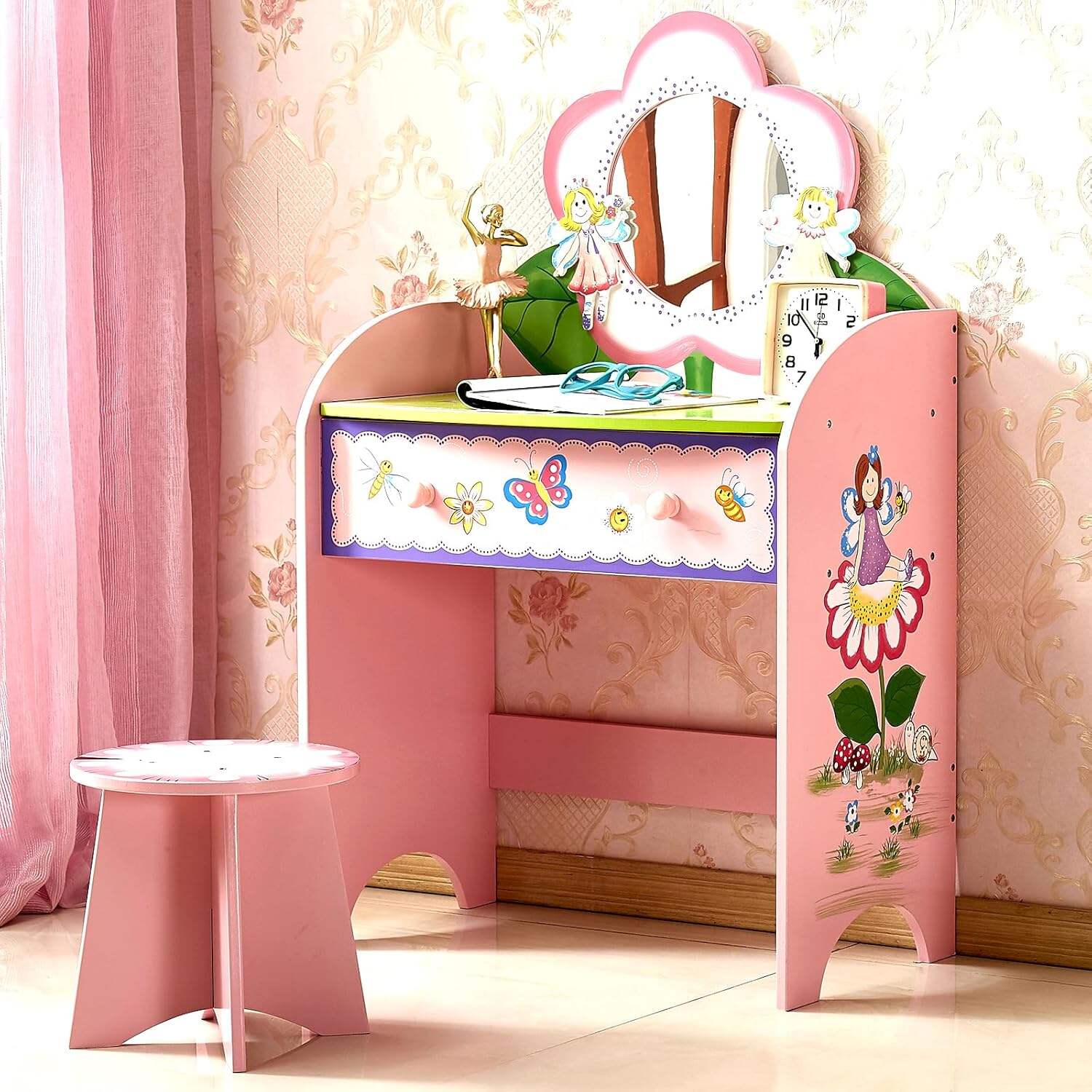 Set Meja Rias Anak dengan Cermin Laci Besar Stool Kursi Meja Rias dan Kursi Anak serta Furniture Anak Lainnya