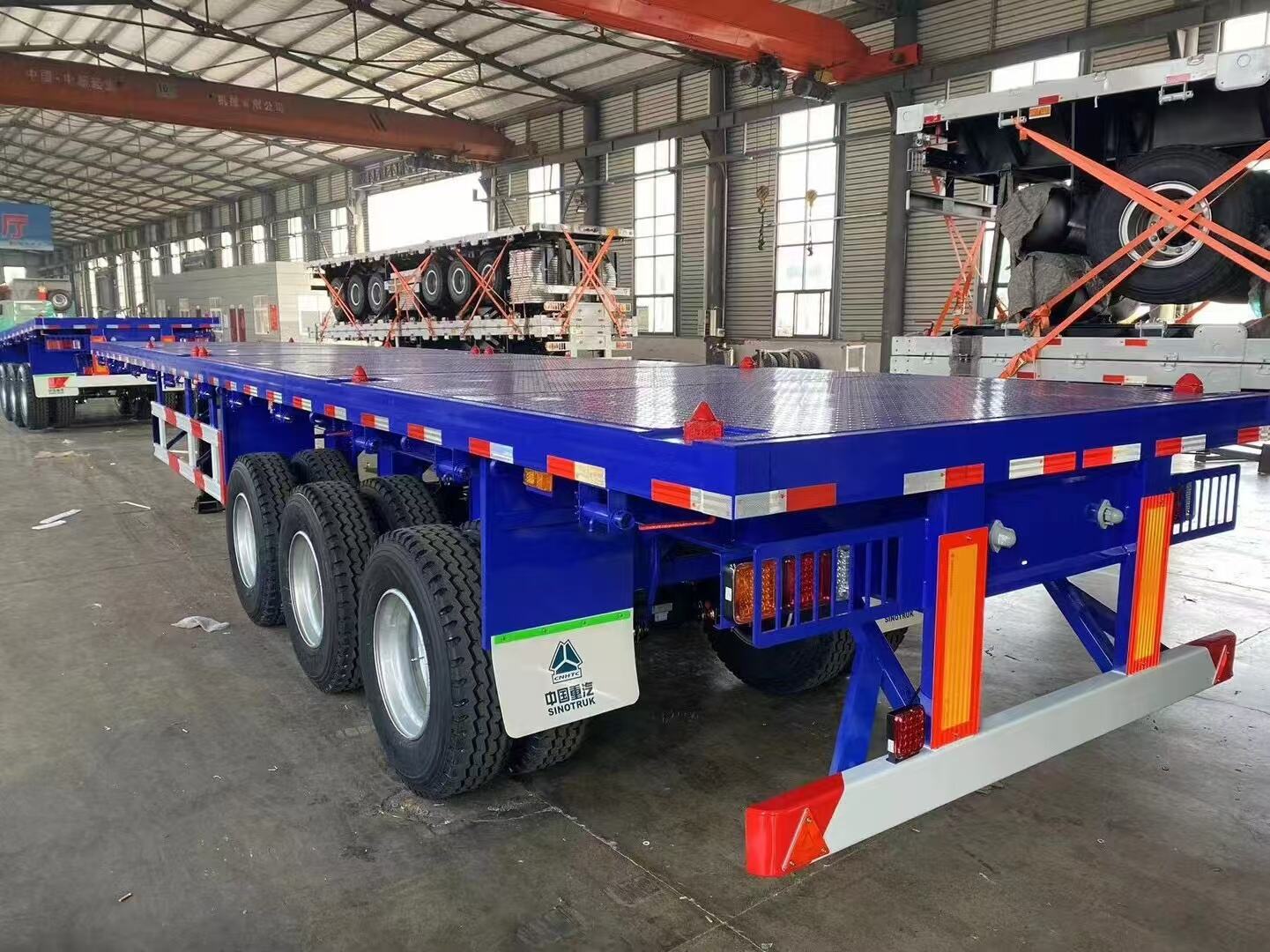 Flat bed semi trailer for 40 hq container transport