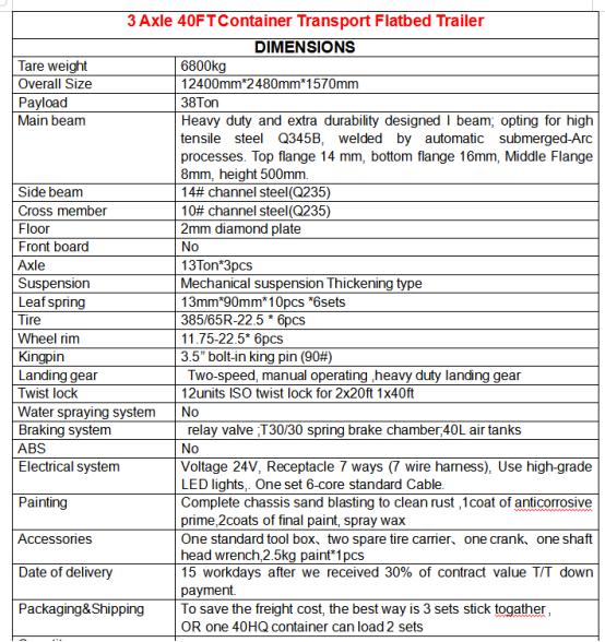flat bed semi trailer for 40 hq container transport103-1