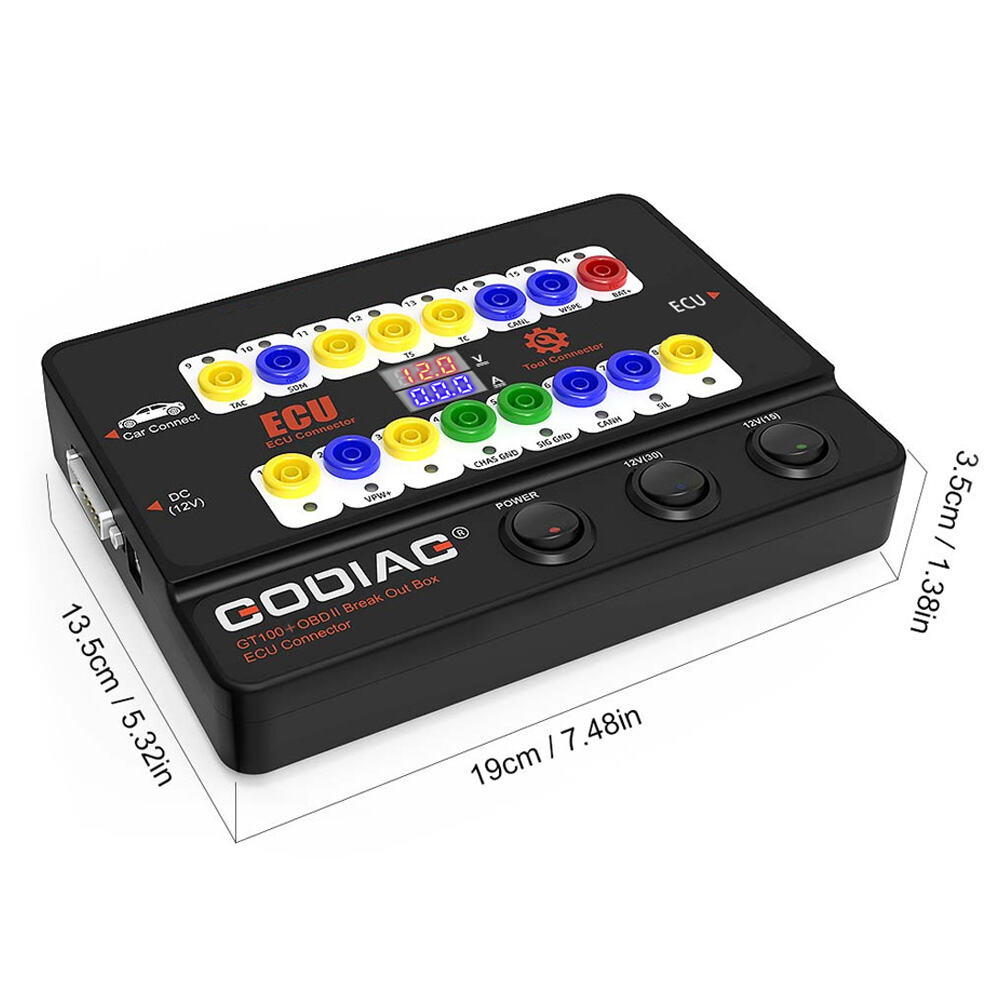 Caja de derivación OBD2 GODIAG GT100+ y conector de banco para UCE con indicador de corriente
