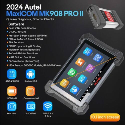 Tableta de diagnóstico automotriz Autel MaxiCOM MK908 PRO II