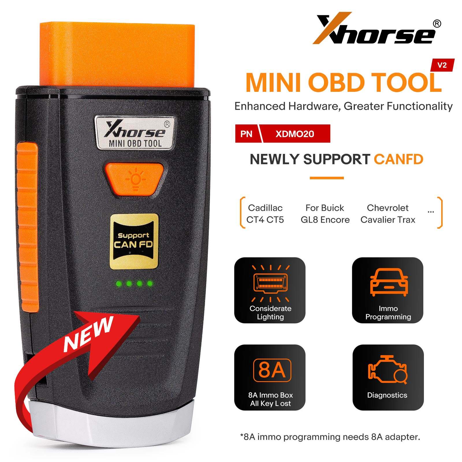 Herramienta Xhorse VVDI Mini OBD V2 inalámbrica para programación de llaves de sistema de inmovilizador (IMMO) con módulo CAN FD integrado XDMO20