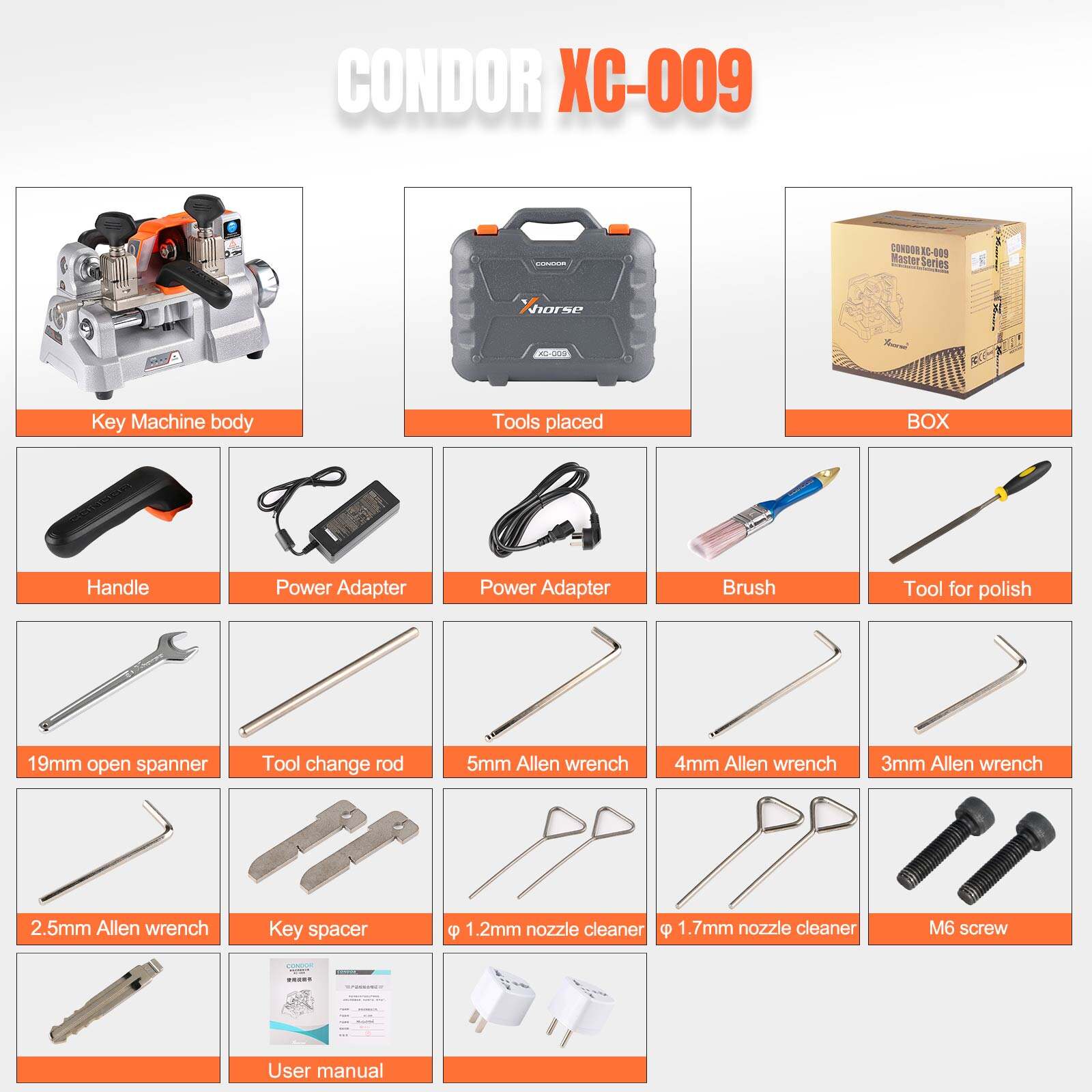 Máquina de corte de llaves Xhorse Condor XC-009 para llaves de un solo lado o de doble cara