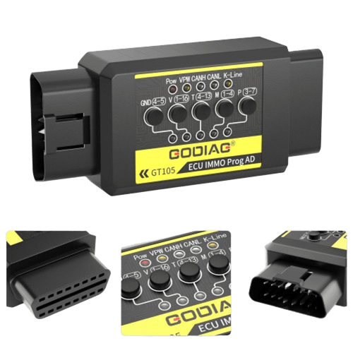 Caja de derivación GODIAG GT105 IMMO Prog AD y OBD II para UCE (con fuente de alimentación)