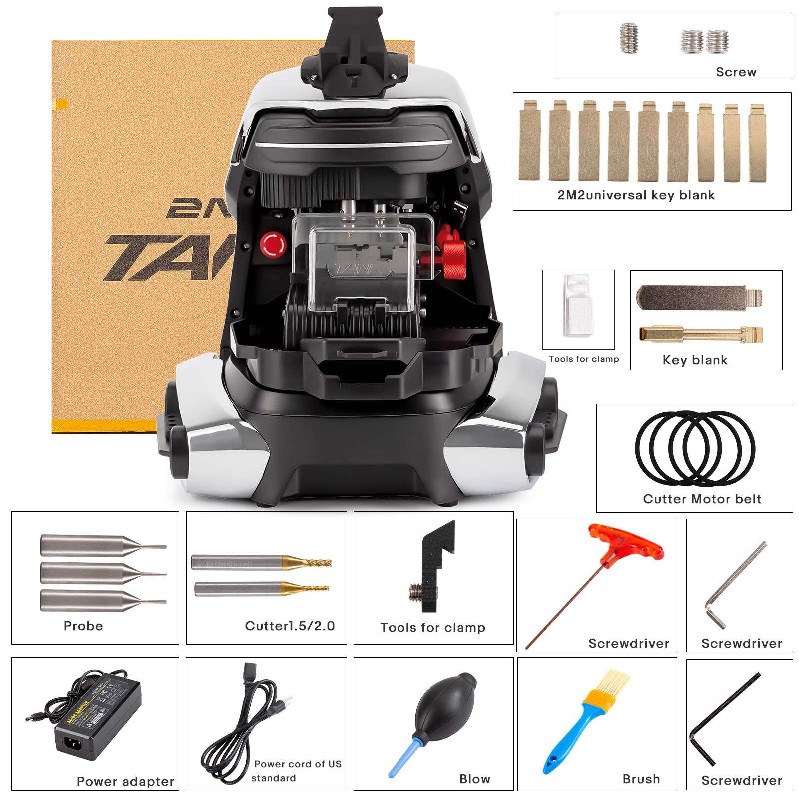 máquina portátil de corte de llaves CNC 2M2 TANK 2 Pro con batería de 8000 mAh y abrazadera FO21 Tibbe (control mediante aplicación)