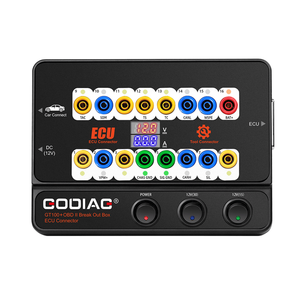 Caja de derivación OBD2 GODIAG GT100+ y conector de banco para UCE con indicador de corriente