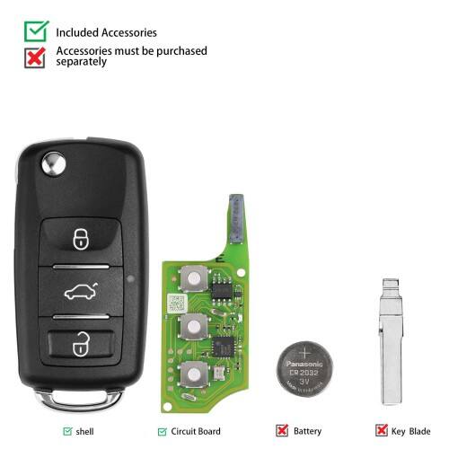 Mando a distancia súper remoto Xhorse (estilo VW B5) con 3 botones y chip XT27B integrado XEB510EN