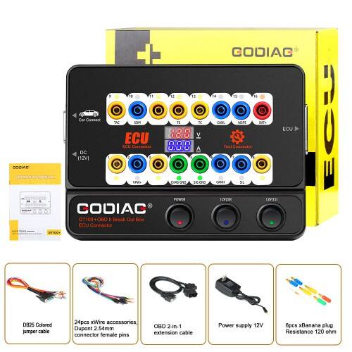 Caja de derivación OBD II GODIAG GT100+ (GT100 Pro) y conector de banco para UCE con indicador de corriente