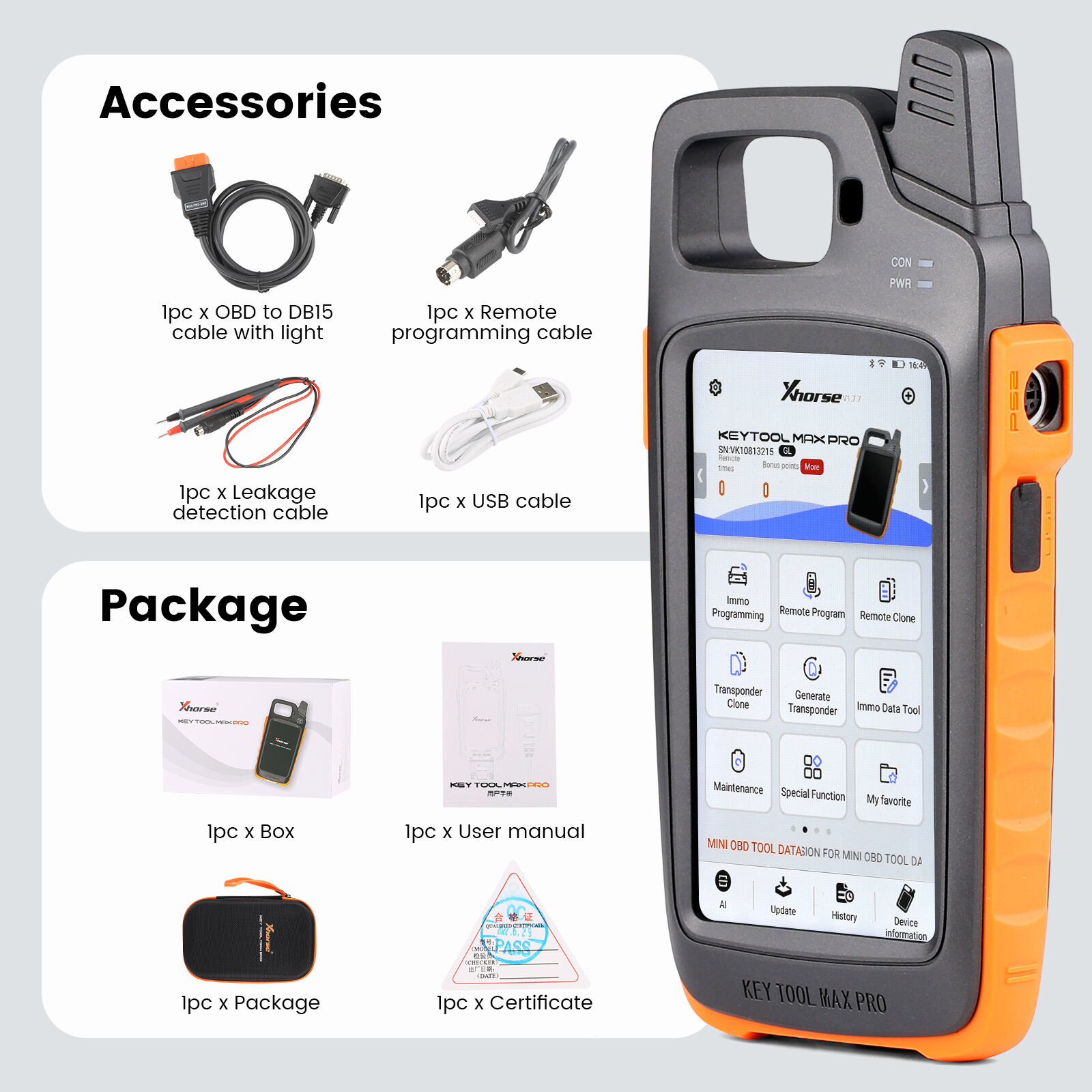 Programador todo-en-uno Xhorse VVDI Key Tool Max Pro con soporte OBD y TPMS integrado