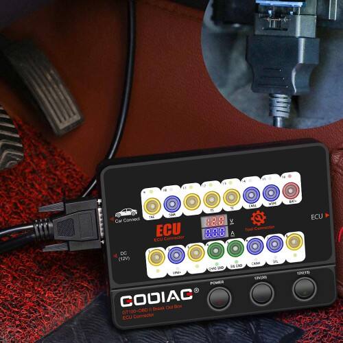 Caja de derivación OBD II GODIAG GT100+ (GT100 Pro) y conector de banco para UCE con indicador de corriente