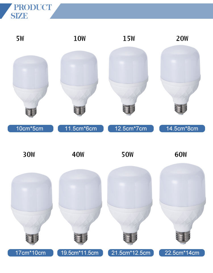 លក់ដុំអំពូល LED មូលដ្ឋាន E27 B22 30w 40w 50w ផ្លាស្ទិចជាអំពូល LED រាងអក្សរ T អាលុយមីញ៉ូម