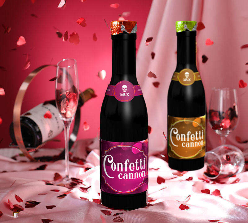 Cañón de confeti con forma de botella de champán