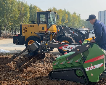 Three-Cylinder Skid Steer Loader Trencher in Operation