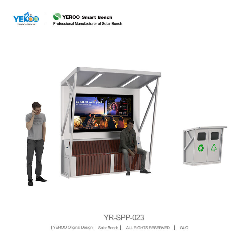 Street Solar-powered Bus Shelter with Garbage Bin- YR-SPP-023