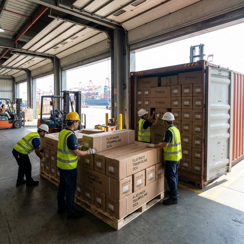 dovoz trampolín z Číny do Ruska – náklad v kontejneru 40HQ, dodací lhůty a INCOTERMS