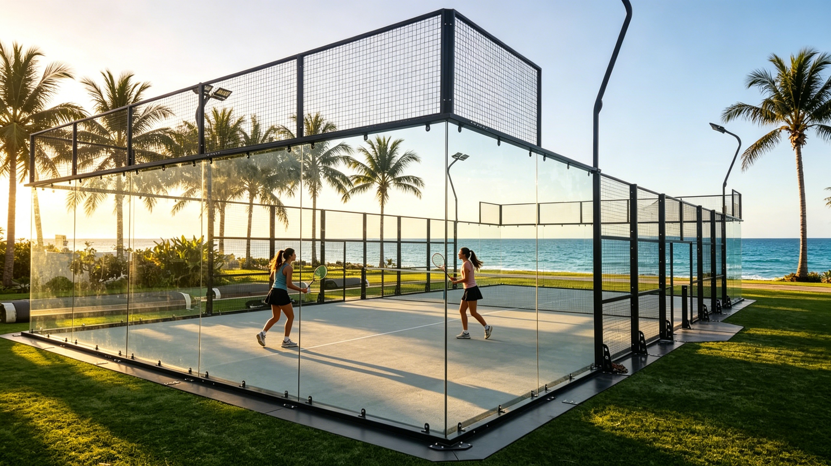 Quadras Móveis Panorama da Whale Sport Iluminam o Acampamento Jovem de Padel em Maurício