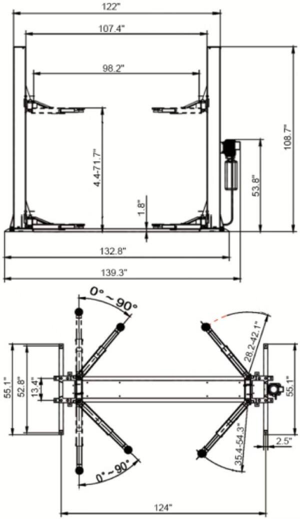 two post double manual release base plate car lift  TP-2PBPF  尺寸图2.jpg