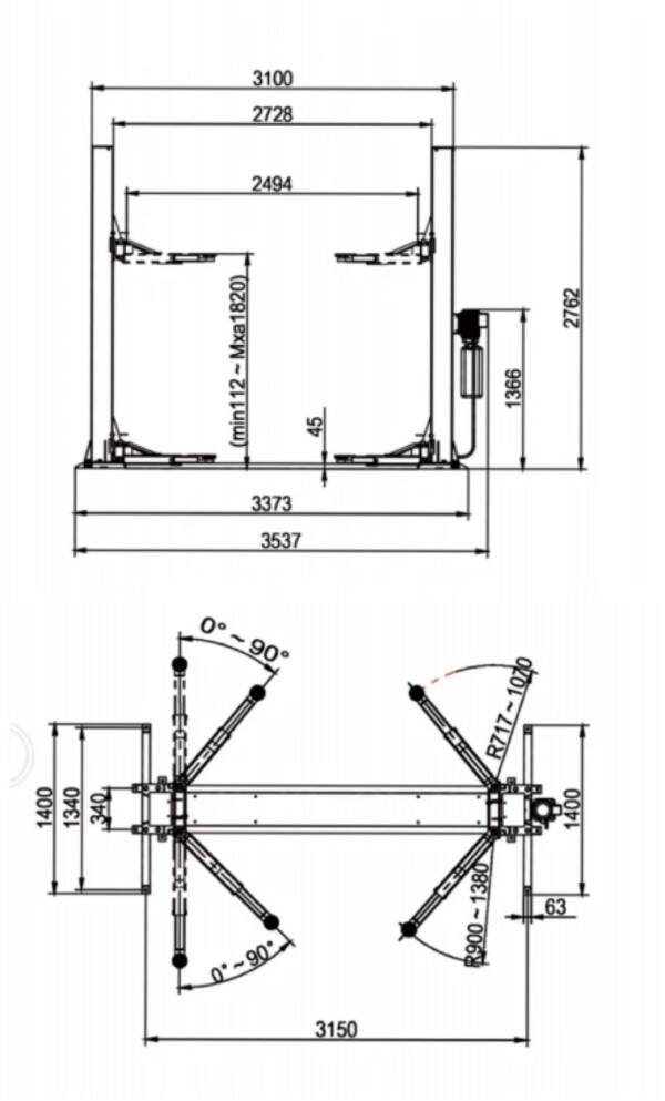 two post double manual release base plate car lift  TP-2PBPF  尺寸图1.jpg
