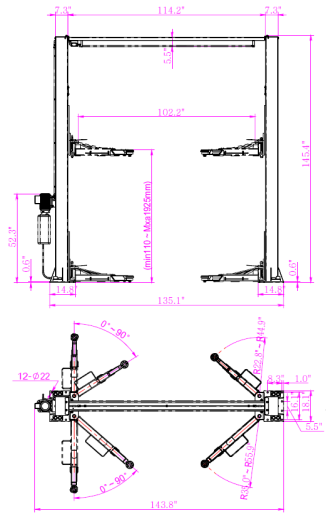 clean floor two post lift with manual two side release TP-2PCLD1尺寸图2.jpg