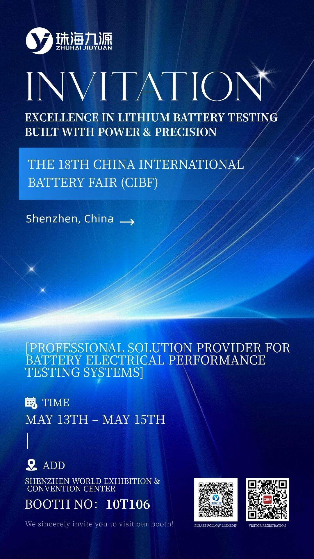 Join Zhuhai Jiuyuan at the 18th China International Battery Fair (CIBF 2026)