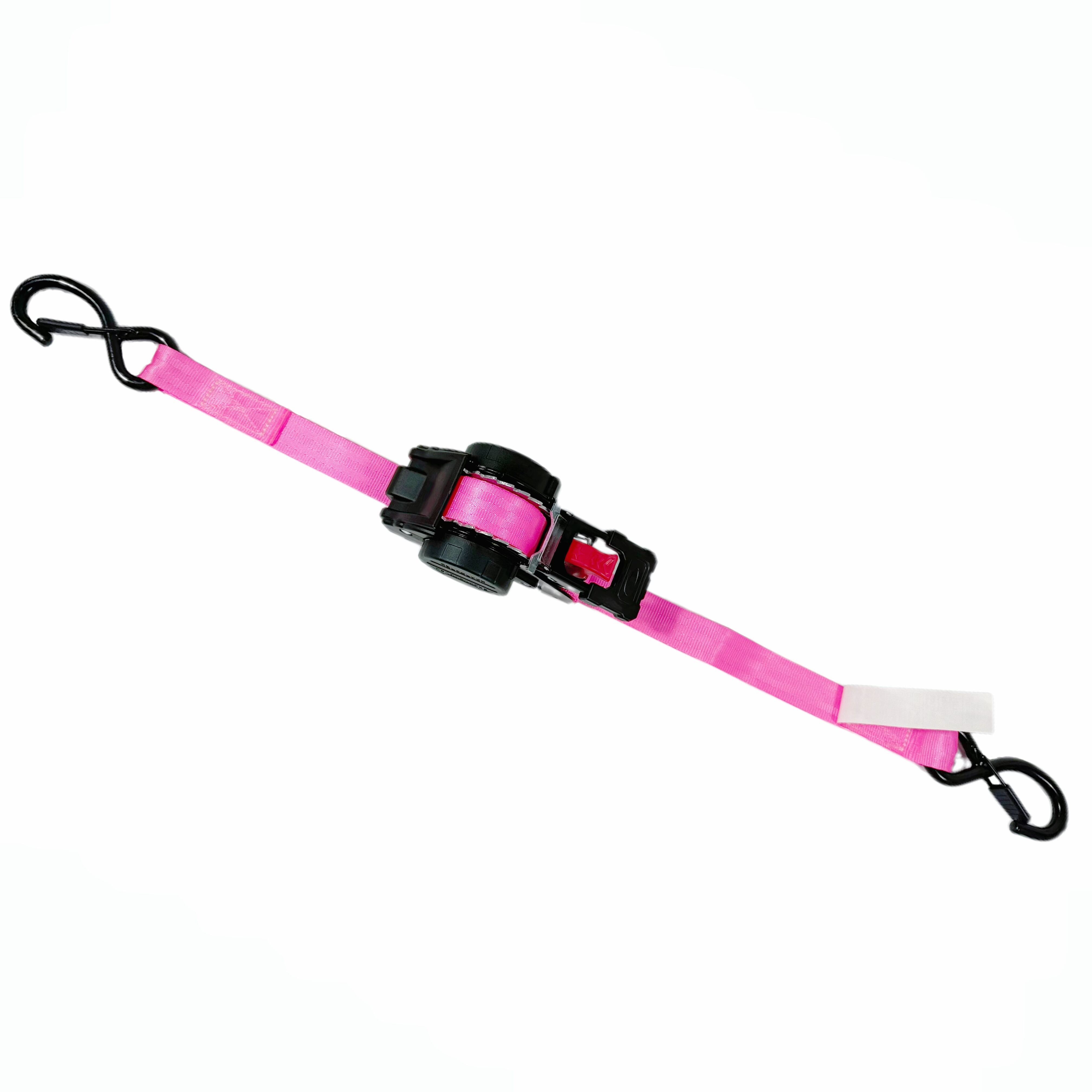1'' Pink Retractable Ratchet Tie Downs for Cargo Control