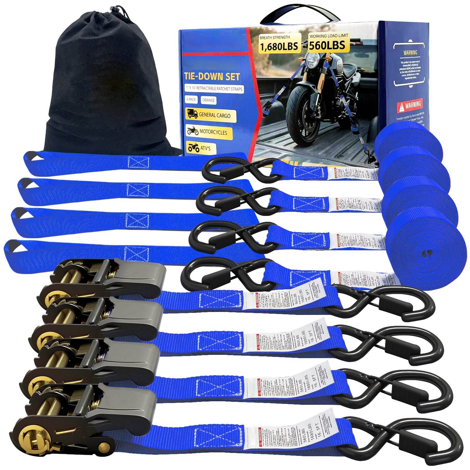 4-pack blauwe spanbandset met ratel