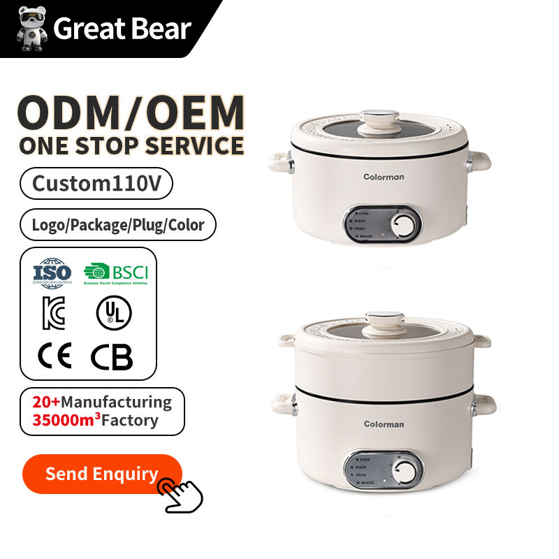 Great Bear Large 28cm Fast Heating Electric Skillet Multipurpose Non Stick Electric Cooking Pot for Home