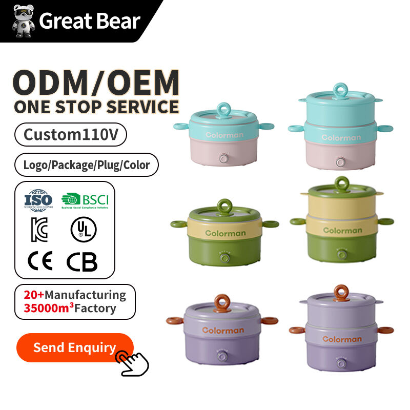 Great Bear Non-Stick Coating 2L/3L Electric Cooking Pot Portable 220V 800W Electric Skillets with Tempered Glass Lid