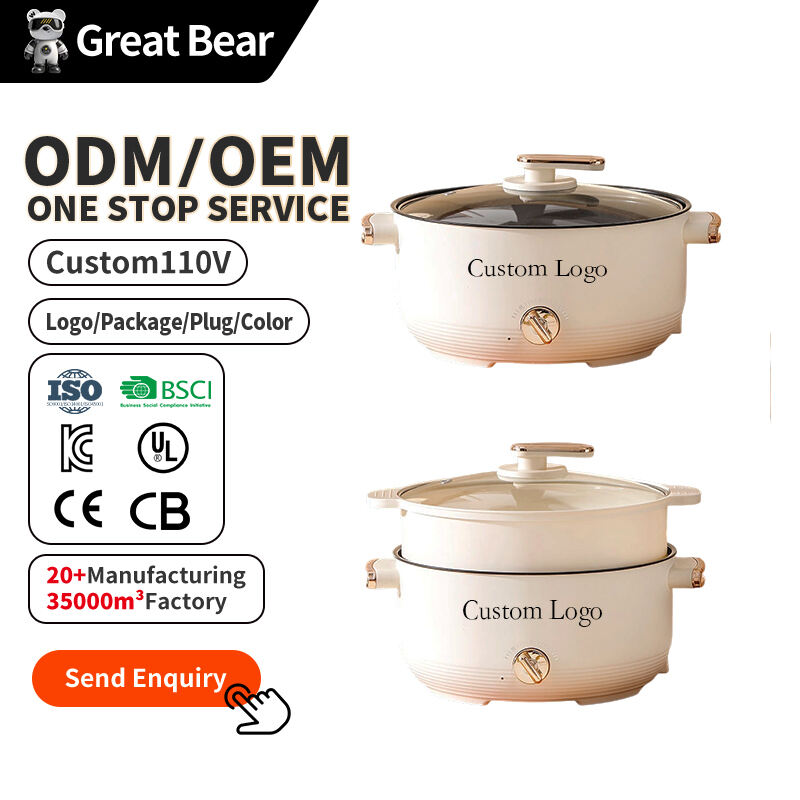 Great Bear Large 20-28cm Fast Heating Electric Skillet Multipurpose Non Stick Electric Cooking Pot for Home