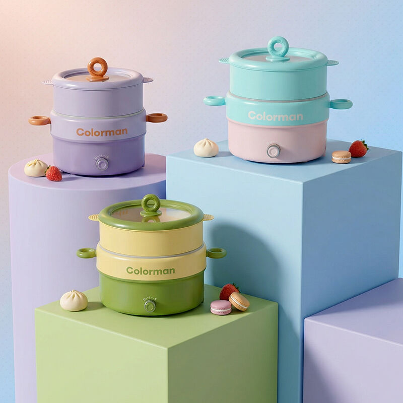 Great Bear Non-Stick Coating 2L/3L Electric Cooking Pot Portable 220V 800W Electric Skillets with Tempered Glass Lid