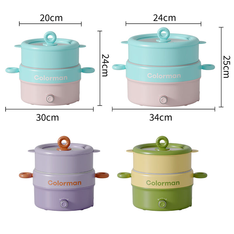 Great Bear Non-Stick Coating 2L/3L Electric Cooking Pot Portable 220V 800W Electric Skillets with Tempered Glass Lid