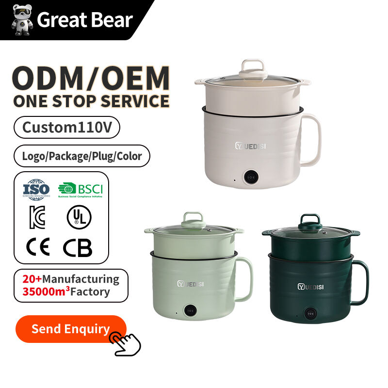 Great Bear Hot Sale 1.8L Non-Stick Portable Multifunctional Easy Operation 600W Mini Electric Cooking Pot with Glass Lid