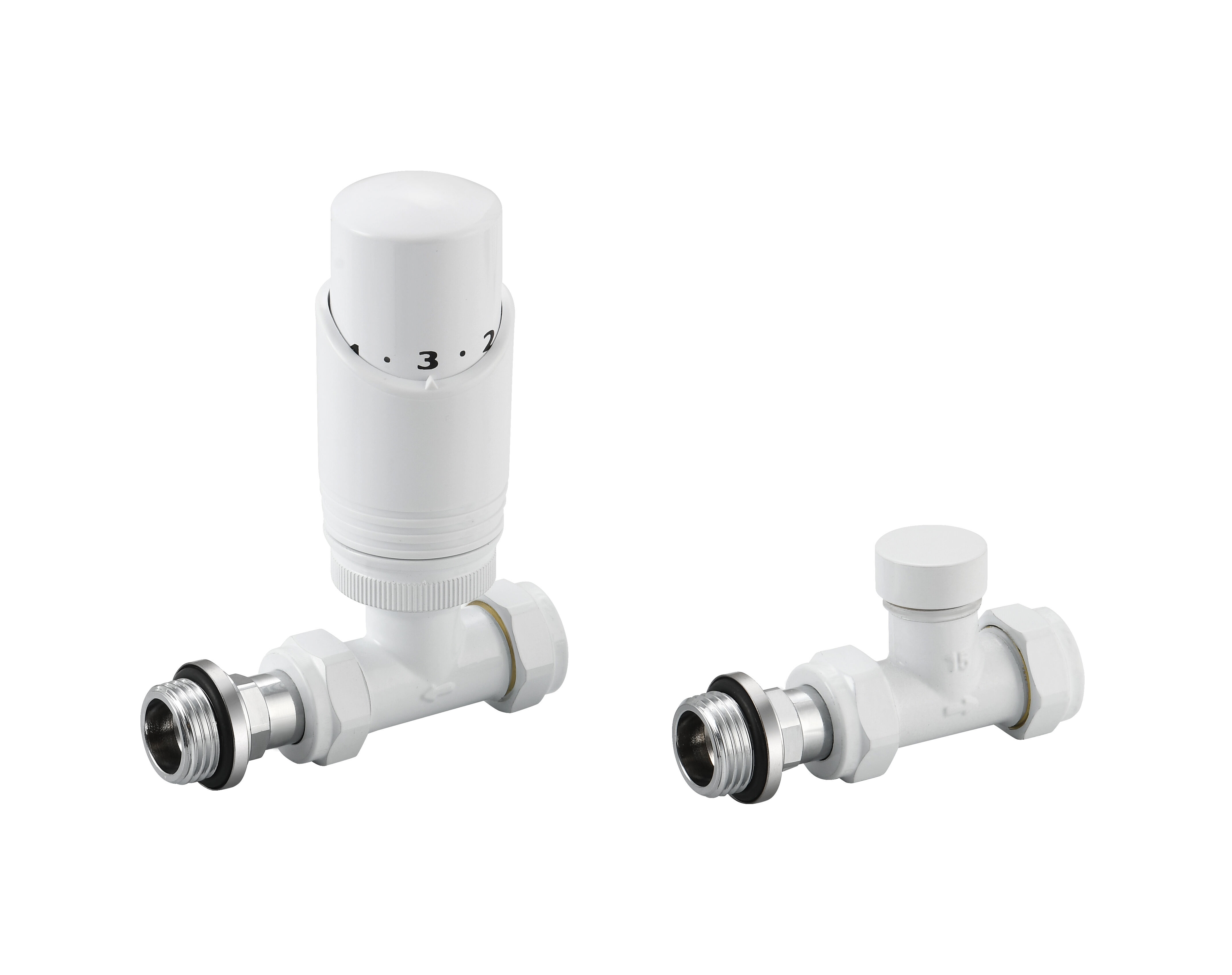 White/Chrome Brass Straight Thermostatic Radiator Valve Set  Lockshiel for Home Floor Heating Radiators BJ12002