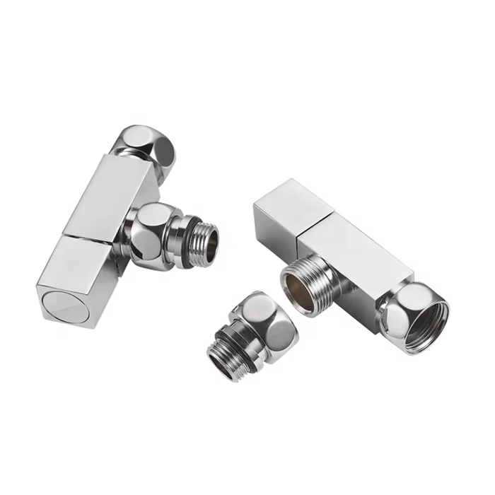 brass chrome square angled radiator towel rail valve bj22011-1