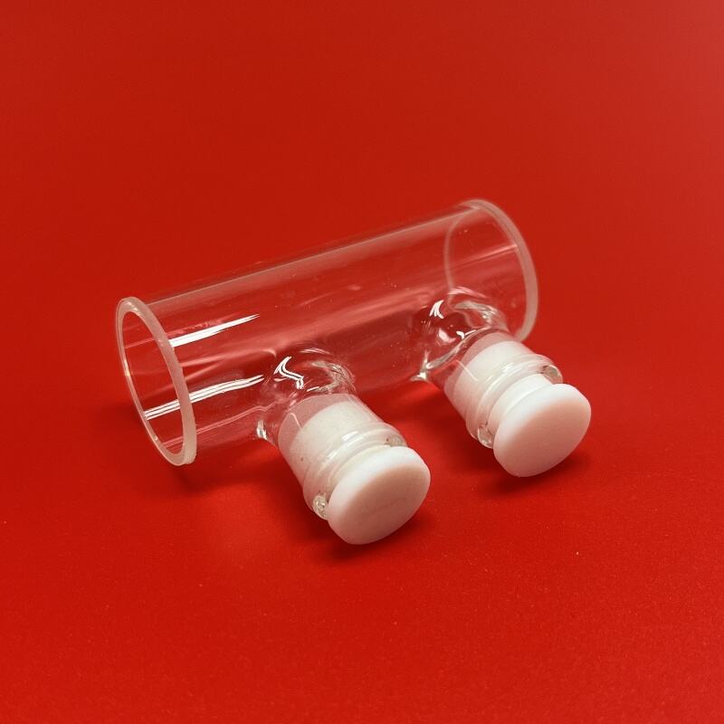 10mm 20mm 50mm 100mm path length clear cylinder quartz cuvette with PTFE stopper for spectrophotometer