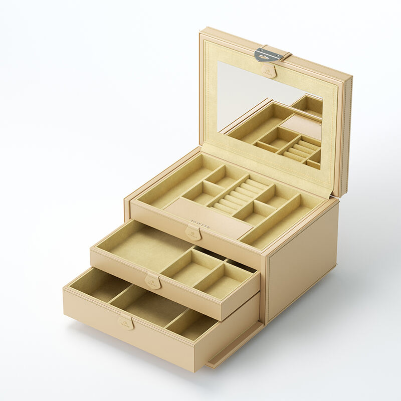 Champagne Leather Antique Jewelry Box