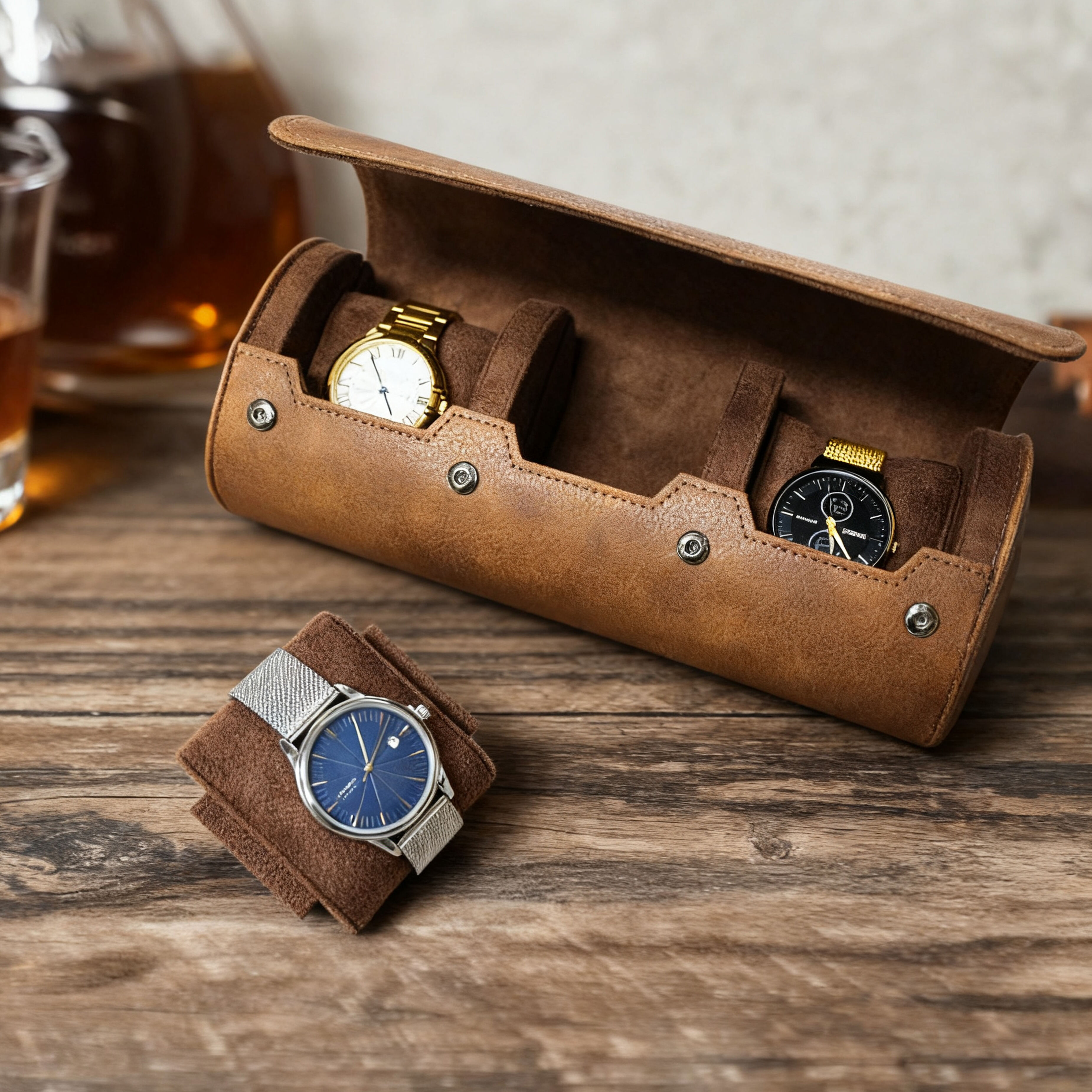 Bespoke Yellow Leather Watch Roll