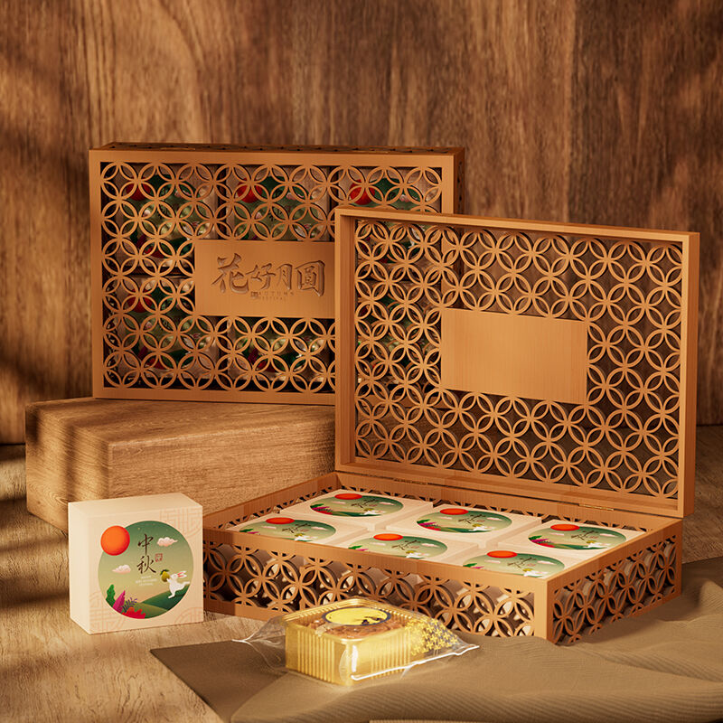 Laser-Cut Floral Mooncake Wooden Box