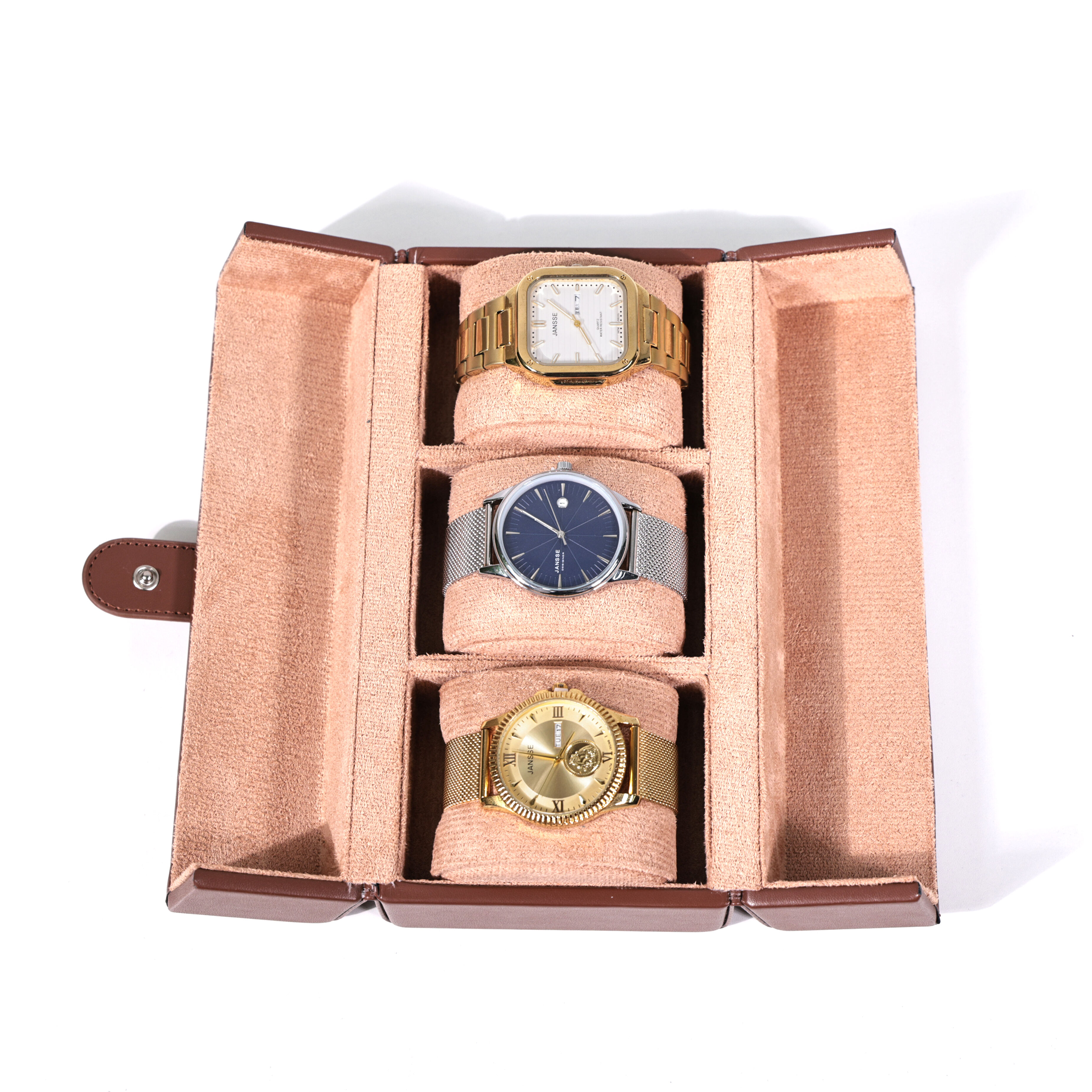 Blue Leather Three-Watch Box with Double Doors | watch box