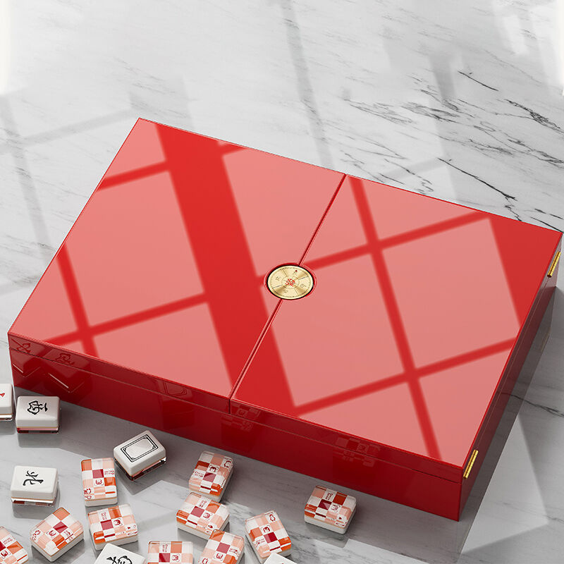 Red Leather Mahjong Storage Case