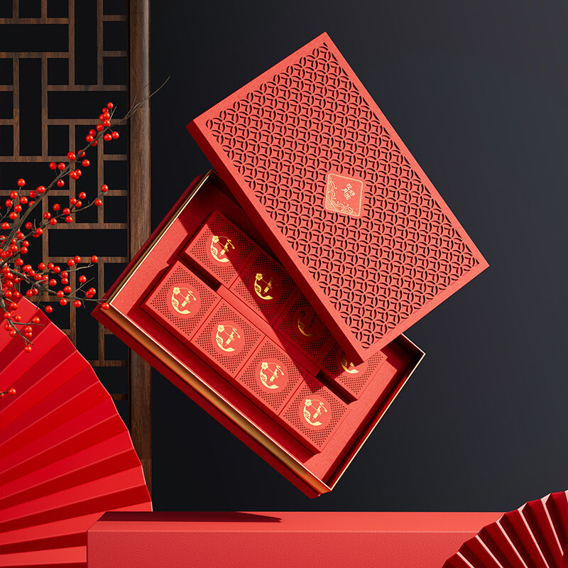 Red Coin-Pattern Laser-Cut Mooncake Box