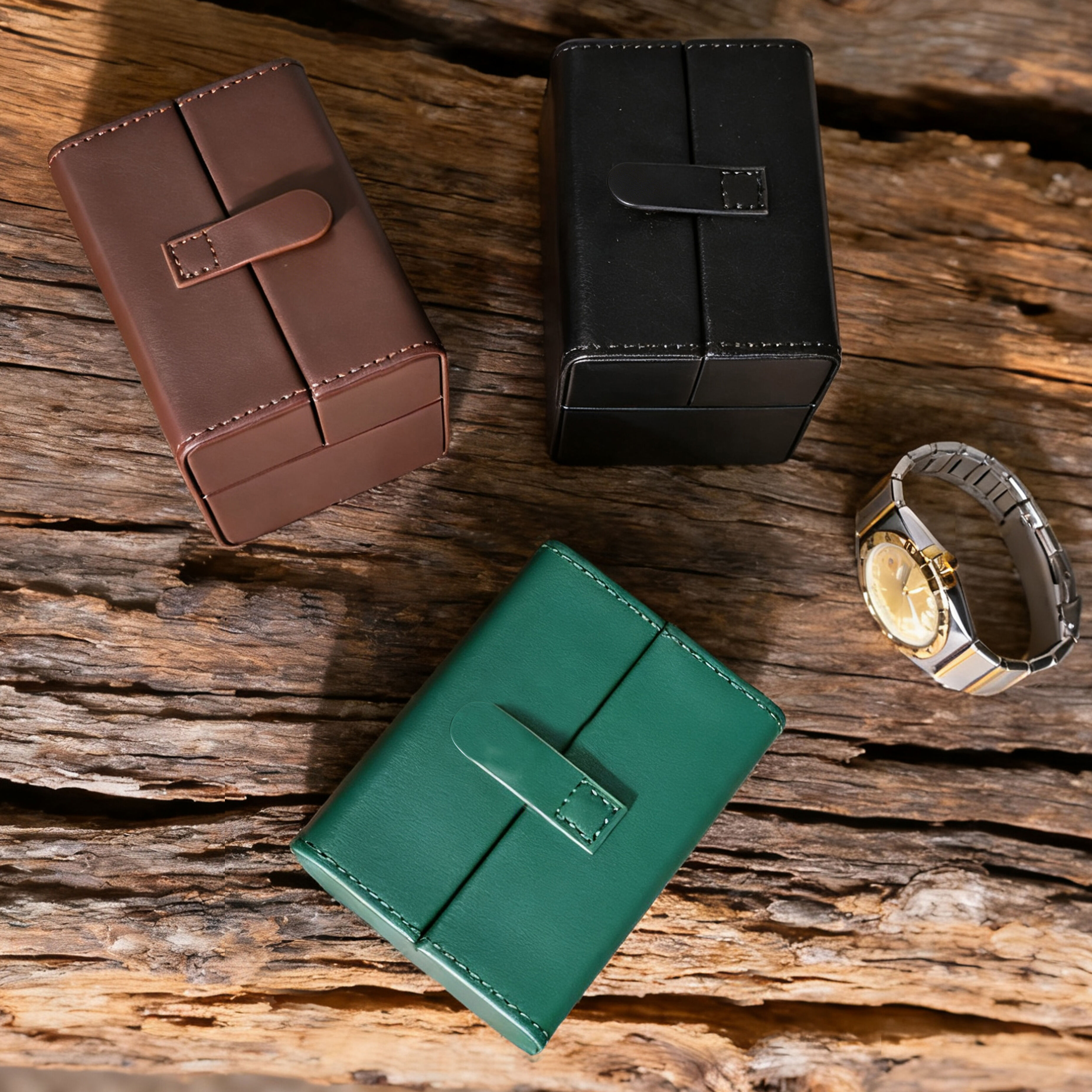  Leather Dual-Flap Watch Travel Roll