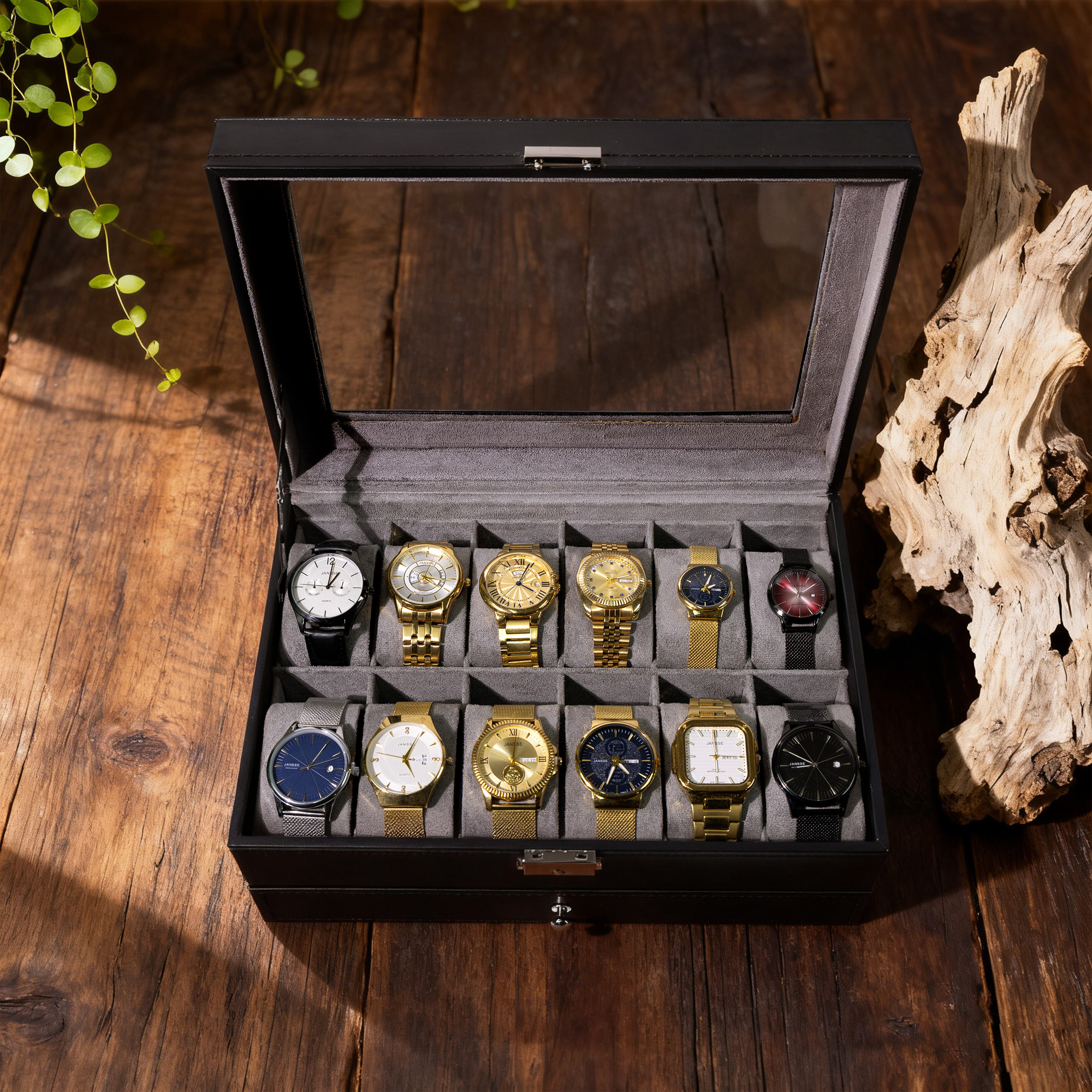 Sort ur- og smykkeorganiseringskasse